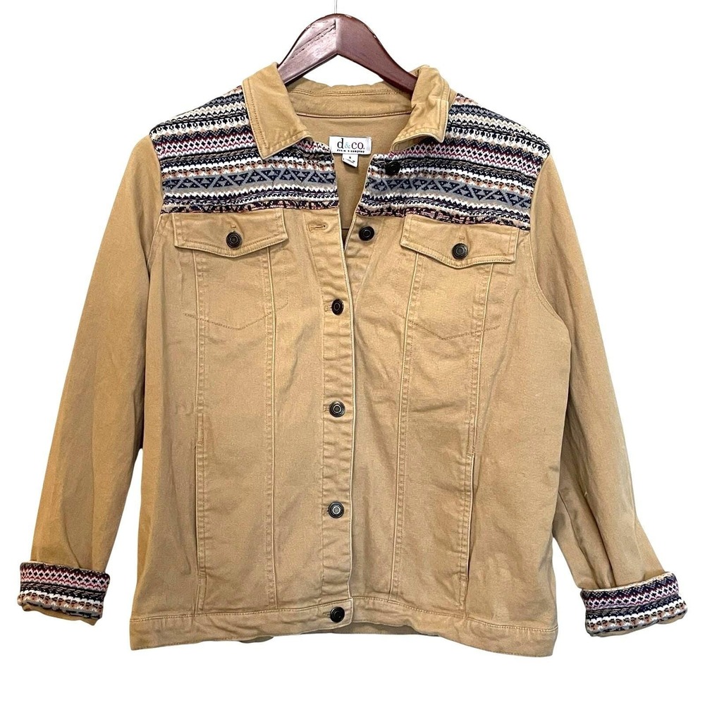 VTG Y2K Denim Jacket Southwest Aztec Small Mustard Yellow Western Cowboy Arizona